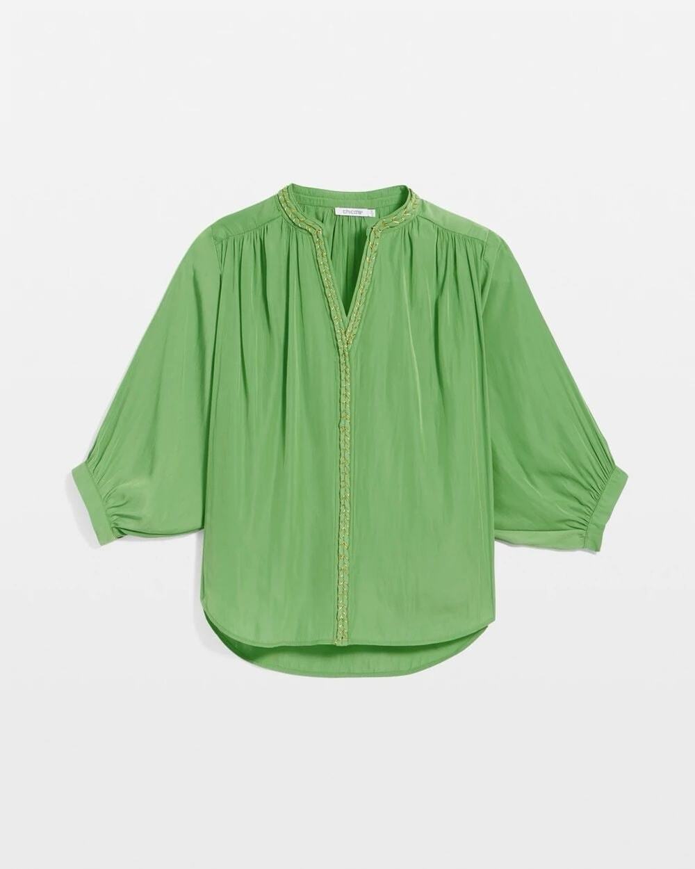 Chico’s Women’s Braided Batwing Blouse Green Size 0, US 4